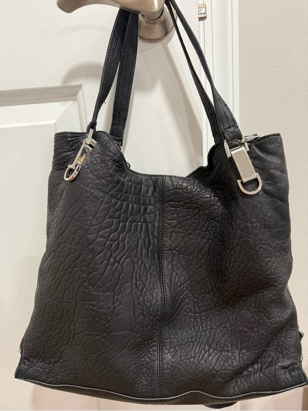 Black Leather Textured Vince Camuto Bag - Women's Handbag